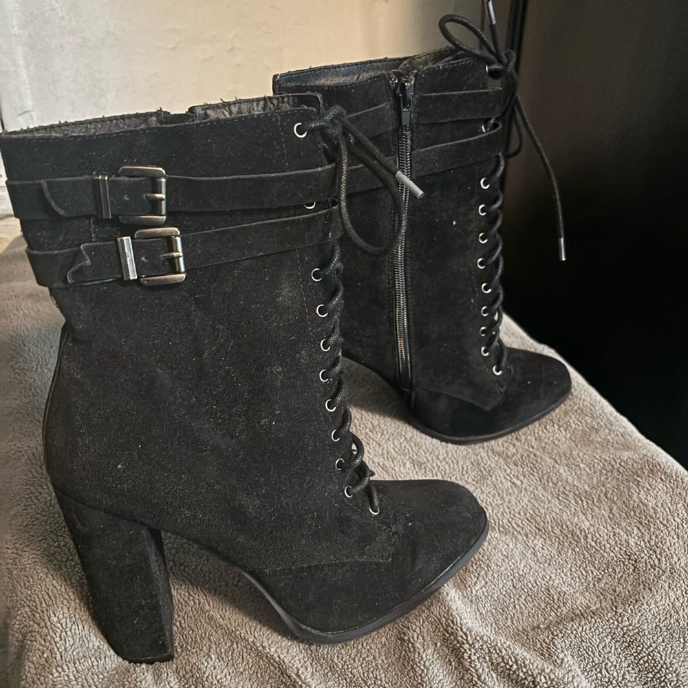 Gretchen Scott Designs Black Lace Up Boots with Chunky Heel